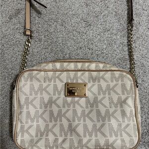 Michael Kors Cream and Beige MK Signature Crossbody Bag